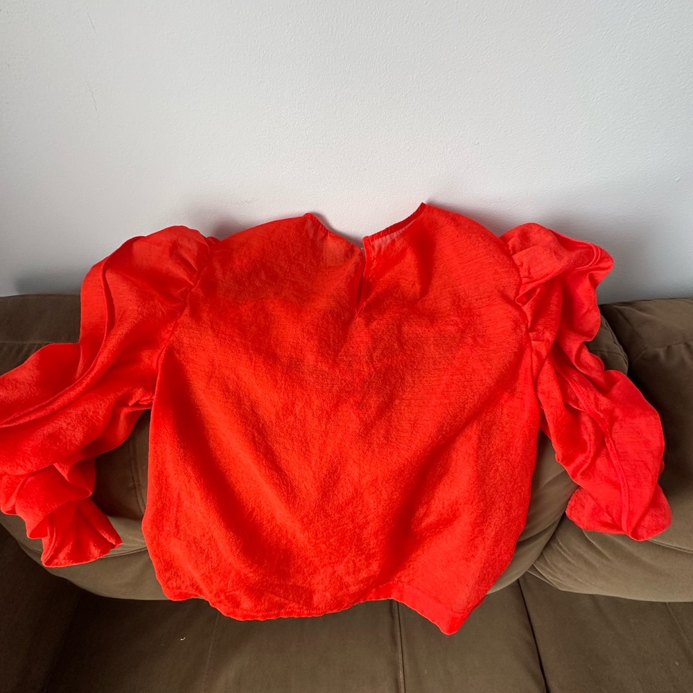 H&M Bright Red Blouse with Puff Sleeves